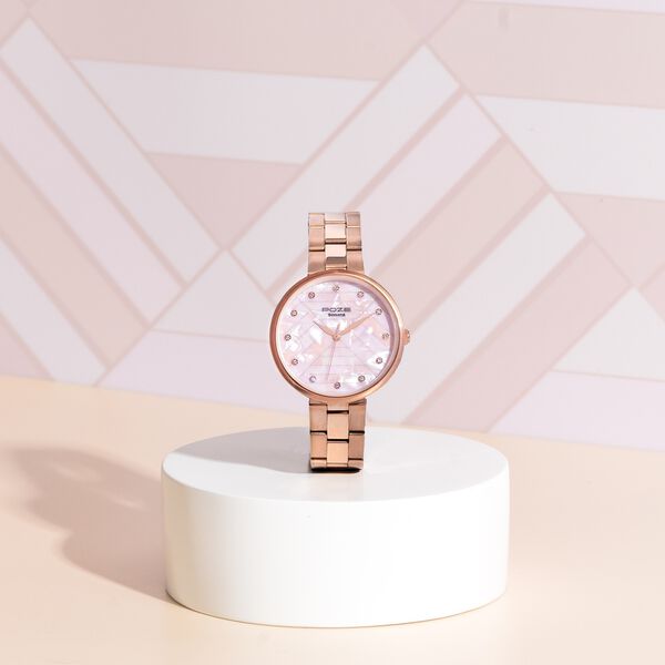 Sonata Poze Quartz Analog Pink Dial Rose Gold Colour Stainless Steel Strap Watch For Women - image number 0