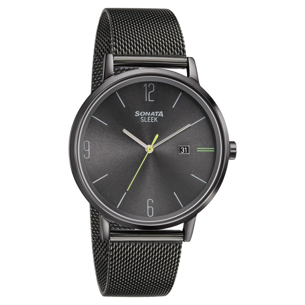 Buy Online Sonata Quartz Analog with Date Grey Dial Stainless Steel Strap Watch for Men 7131nm01 p Titan