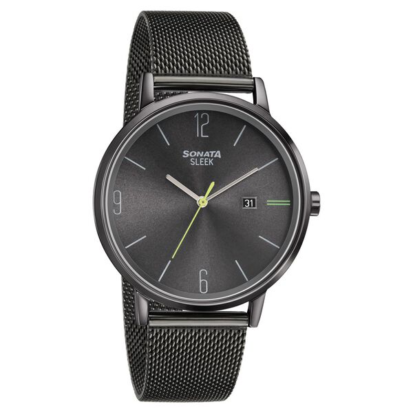 Sonata Quartz Analog with Date Grey Dial Stainless Steel Strap Watch for Men - image number 0