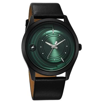 Fastrack Groove Quartz Analog Green Dial Black Leather Strap Watch For Guys