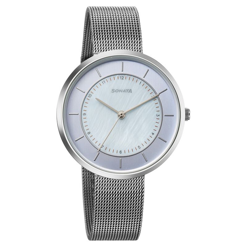 Sonata Modern Edit Quartz Analog Blue Dial Stainless Steel Strap Watch For Women