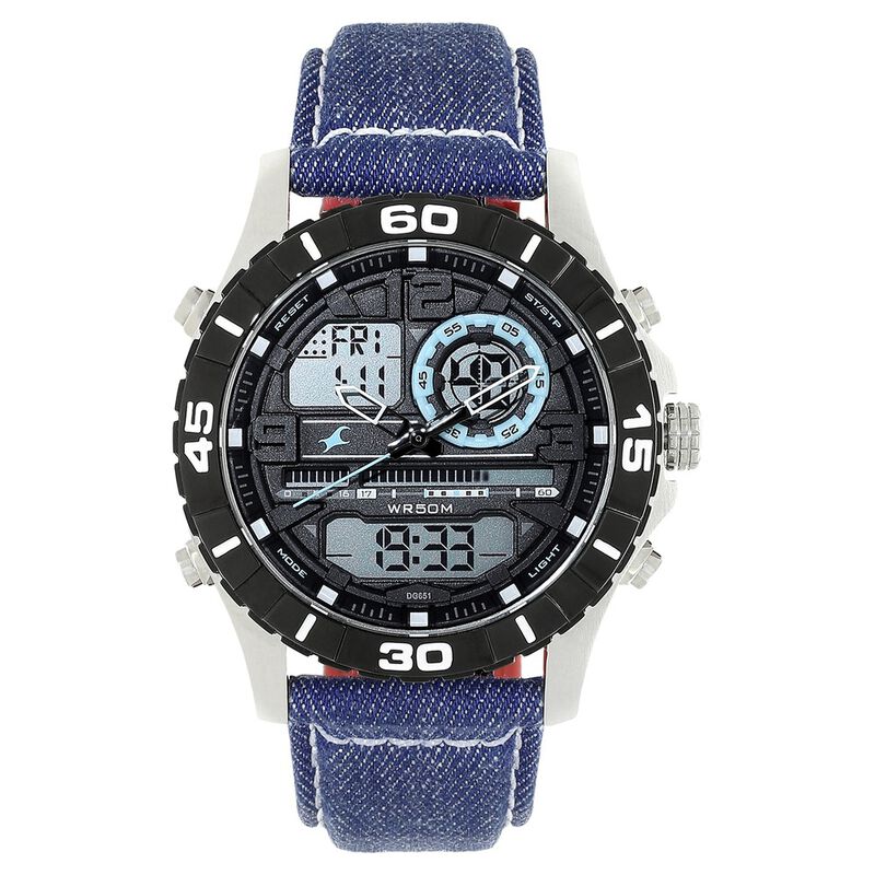 Fastrack Denim Quartz Analog Digital Blue Dial Denim Strap Watch for Guys
