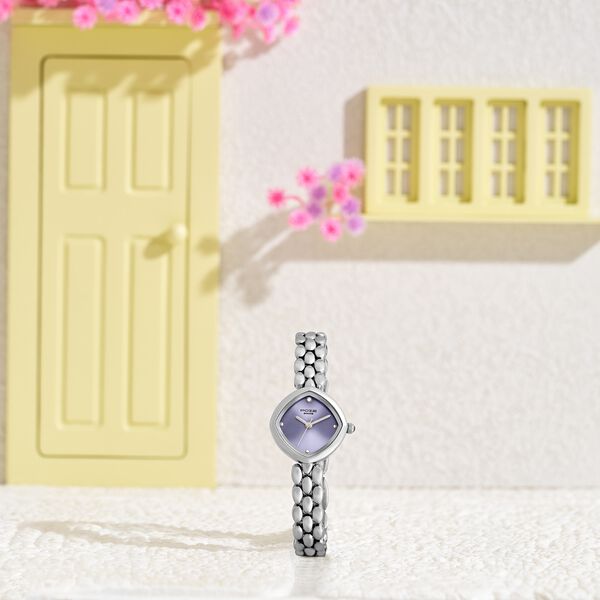 Poze Poze Quartz Analog Purple Dial Silver Metal Strap Watch For Women - image number 0