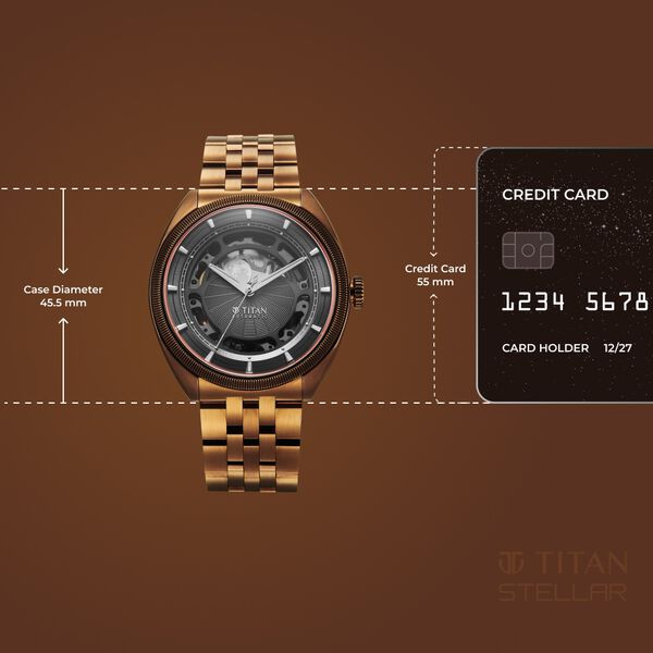 Titan Stellar Cupola Automatic Analog with Sun Moon Phase and Gray Dial IP Bronze Stainless Steel Strap Watch for Men - image number 3