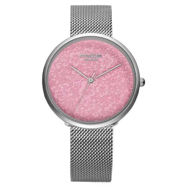 Poze by Sonata Quartz Analog Pink Dial Stainless Steel Strap Watch for Women - image number 0