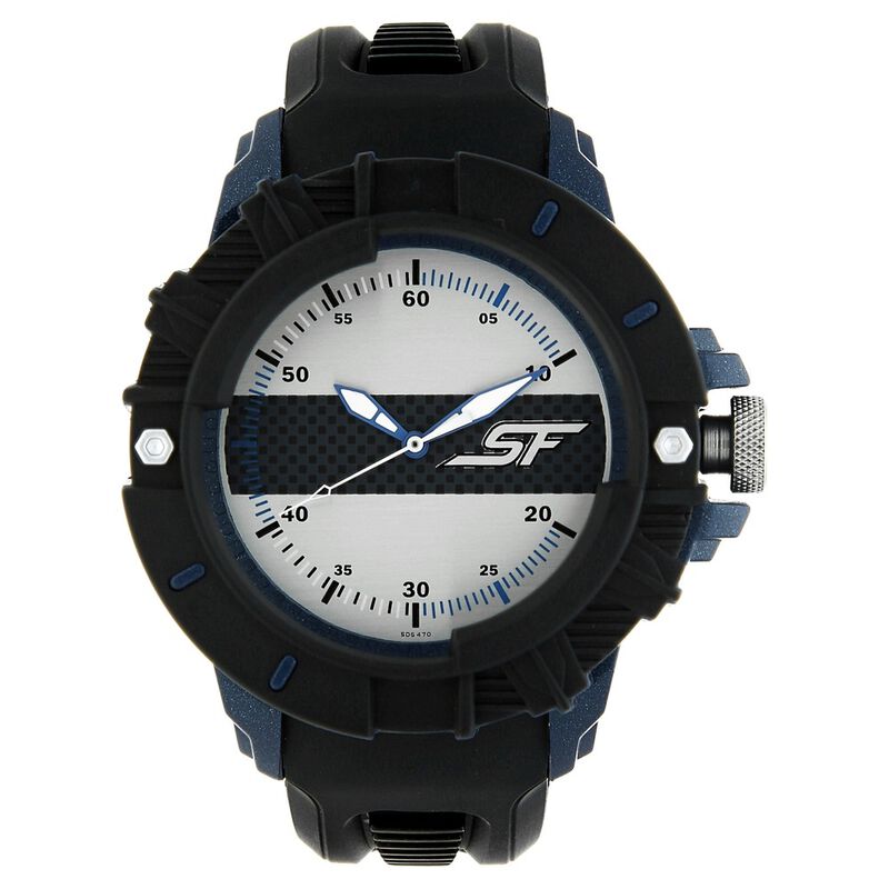 SF Quartz Analog Black Dial Plastic Strap Watch for Men