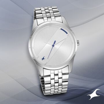 Fastrack Stunners Quartz Analog Silver Dial Metal Strap Watch for Guys