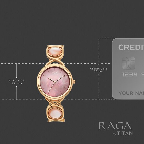 Titan Raga Power Pearls Quartz Analog Mother of Pearl Dial Rose Gold Metal Strap Watch For Women - image number 5