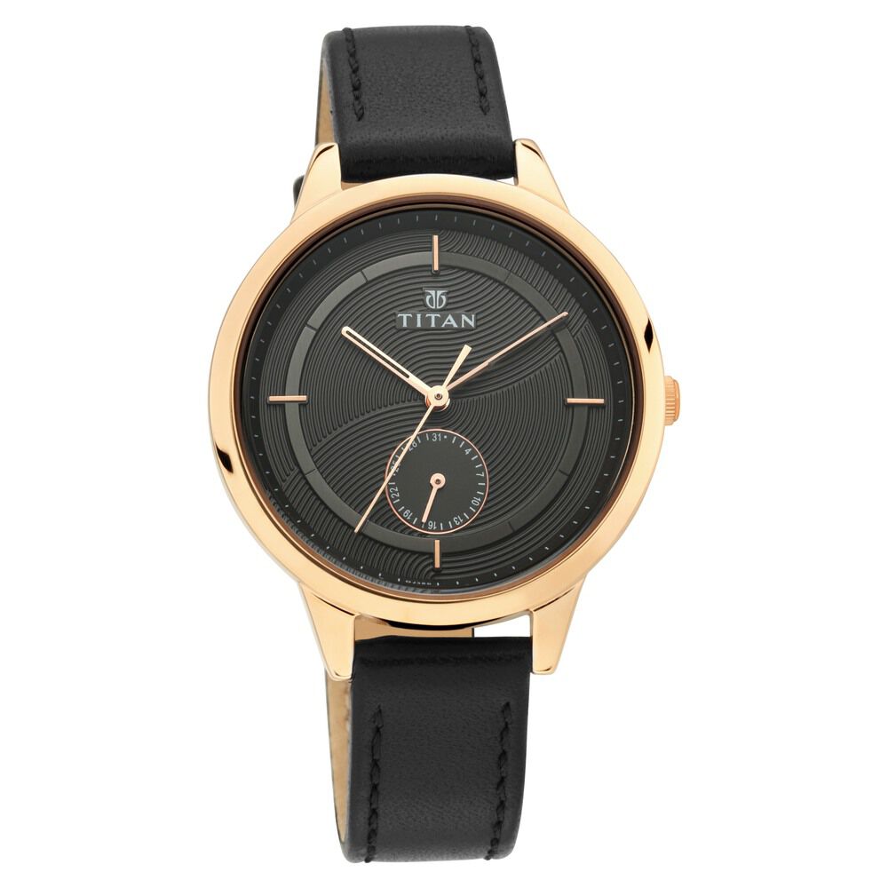Buy Online Titan Pay Black Dial Quartz Multifunction Leather Strap