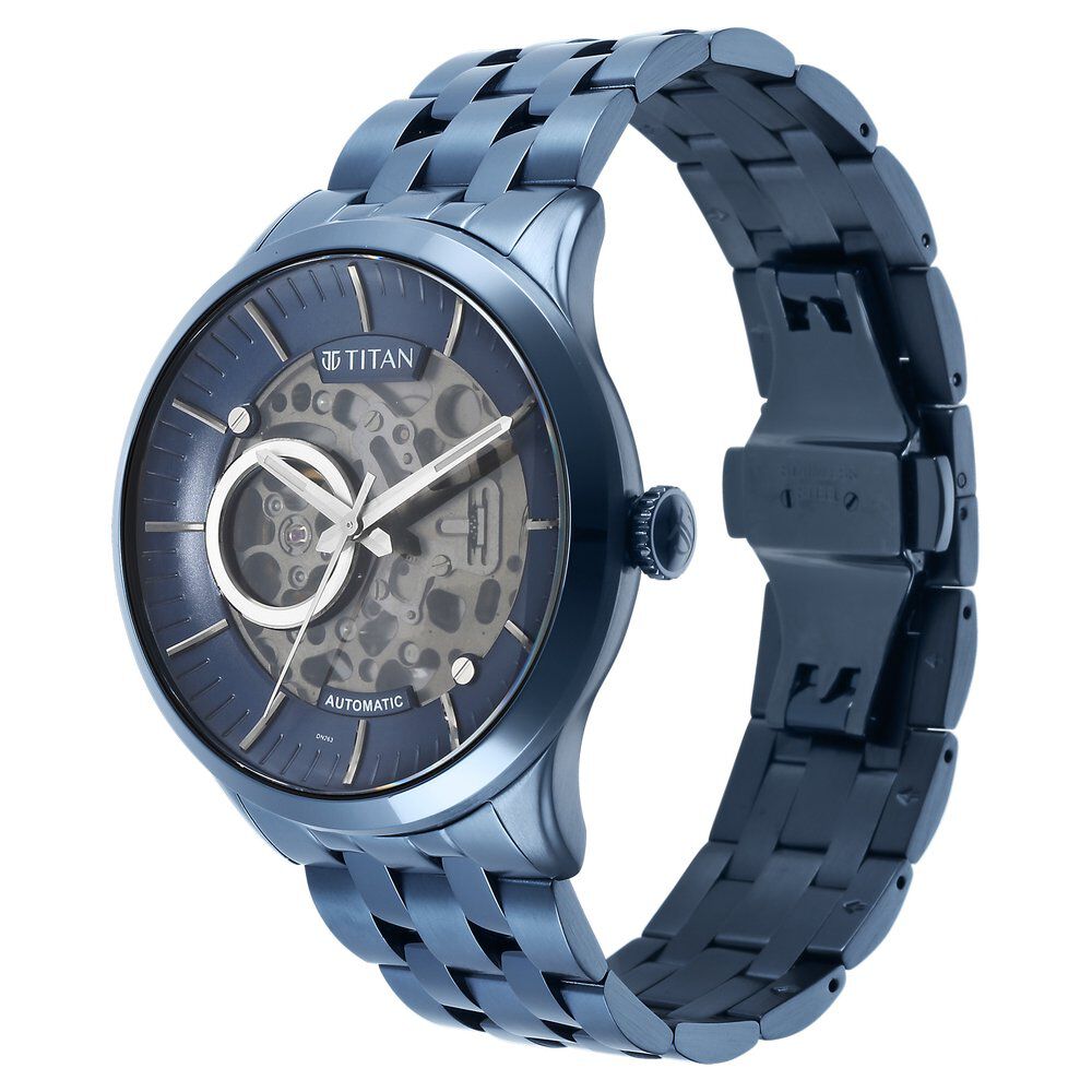 Buy Online Titan Metal Mechanicals Blue Dial Analog Stainless Steel Strap Watch for Men ns90140qm03 Titan