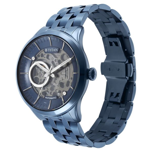 Titan Metal Mechanicals Blue Dial Analog Stainless Steel Strap Watch for Men - image number 3