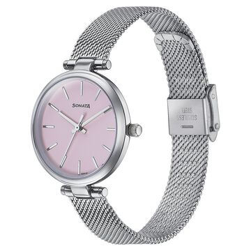 Sonata Wedding Quartz Analog Purple Dial Stainless Steel Strap Watch For Women