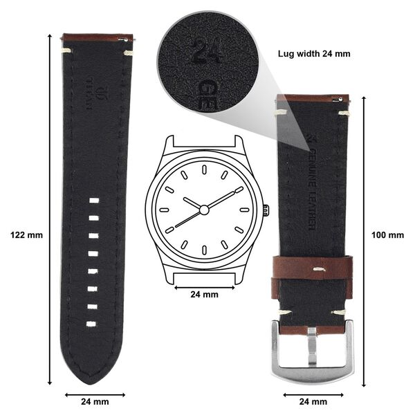 24 mm Brown Genuine Leather Straps for Men - image number 1
