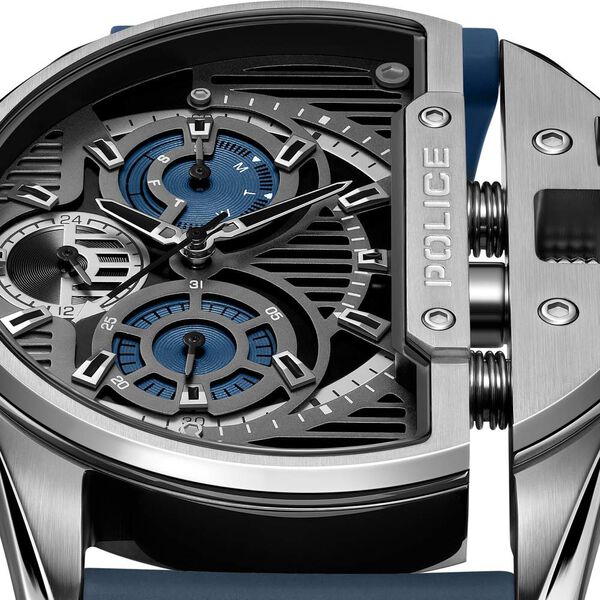 Police Quartz Multifunction Black Dial Blue Silicon Strap Watch For Men - image number 2