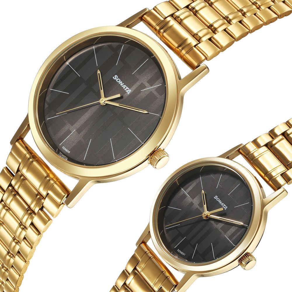 Buy Online Sonata Alloy Pairs Quartz Analog Grey Stainless Steel