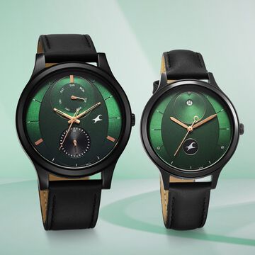 Fastrack Mixmatched Quartz Multifunction Green Dial Black Leather Strap Watch For Couple