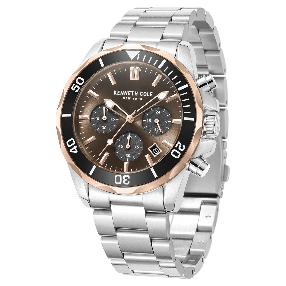 Buy Online Kenneth Cole Quartz Chronograph Brown dial Metal Strap