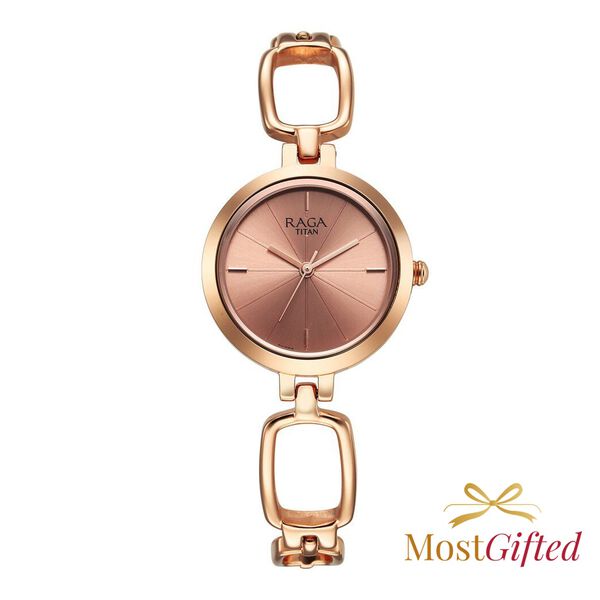 Titan Raga Quartz Analog Rose Gold Round Dial Rose Gold Metal Strap Watch For Women - image number 0