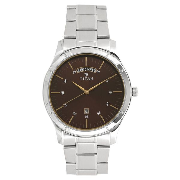 Titan Workwear Brown Dial Analog with Day and Date Stainless Steel Strap Watch for Men - image number 0