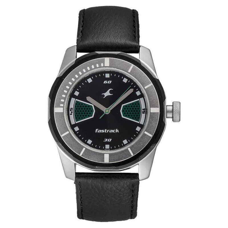 Fastrack Quartz Analog Black Dial Leather Strap Watch for Guys
