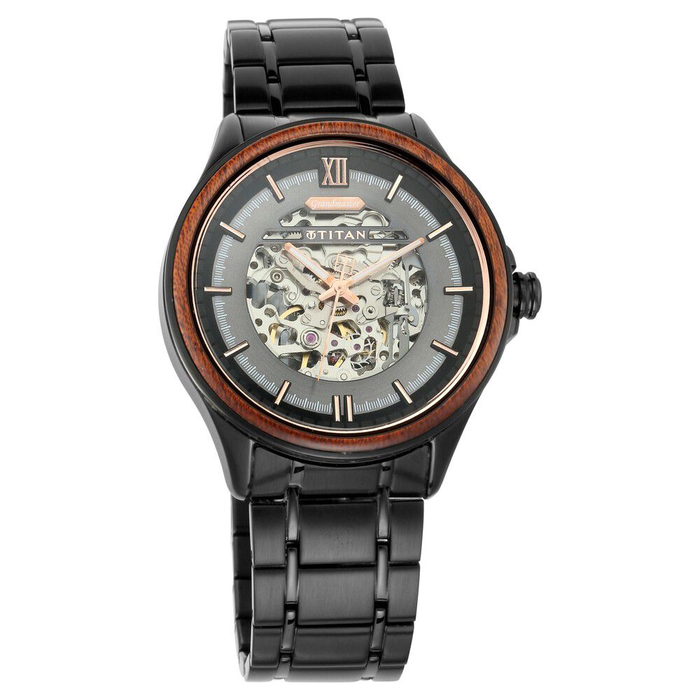Buy Online Titan Grandmaster Black Dial Automatic Metal Strap Watch for Men ns1793km02 Titan
