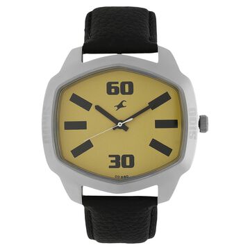 Fastrack Quartz Analog Yellow Dial Leather Strap Watch for Guys