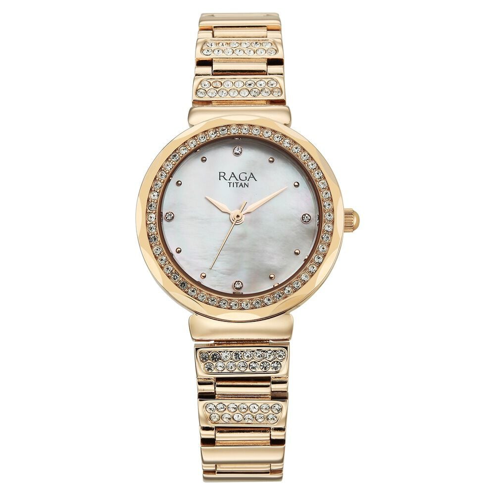 Titan Raga Spotlight Quartz Analog Mother of Pearl Dial Rose Gold Metal Strap Watch For Women-image-26