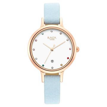Titan Raga Viva Quartz Analog with Date White Dial Women Watch With Leather Strap