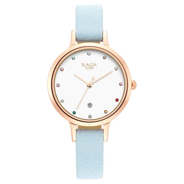 Titan Raga Viva Quartz Analog with Date White Dial Women Watch With Leather Strap - image number 1