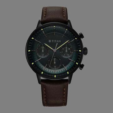 Titan Light Leathers Quartz Multifunction Black Dial Leather Strap Watch for Men