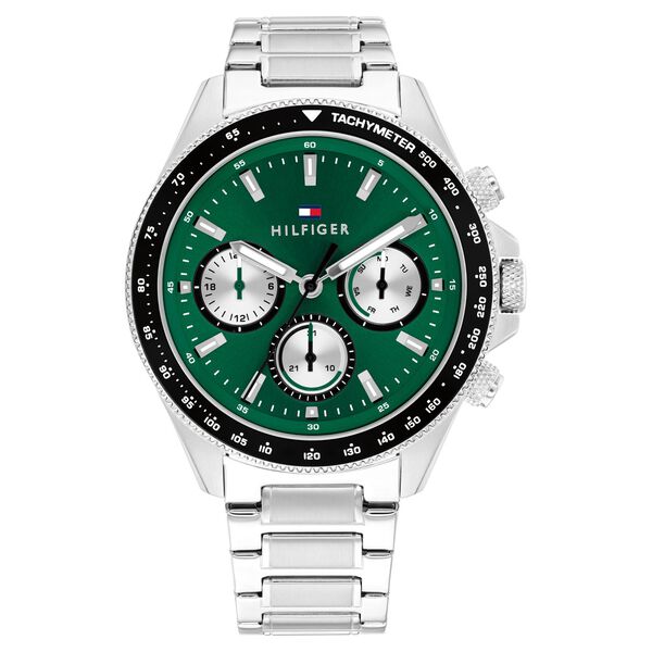 Tommy Hilfiger Quartz Multifunction Green Dial Silver Stainless Steel Strap Watch For Men - image number 0