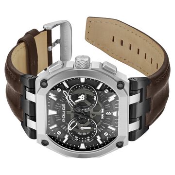 Police Multifunction Black Dial Leather Strap Watch For Men