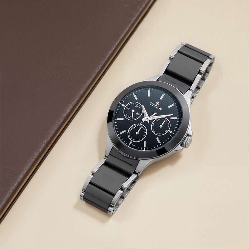 Titan Ceramics Black Dial Quartz Multifunction Stainless Steel and Ceramic  Strap watch for Men