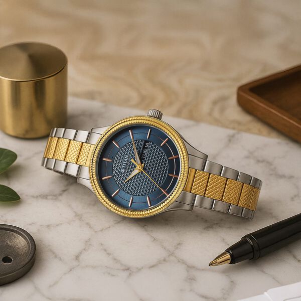Titan Karishma Wedding Edit Quartz Analog with Day and Date Blue Dial Stainless Steel Strap Watch For Men - image number 0