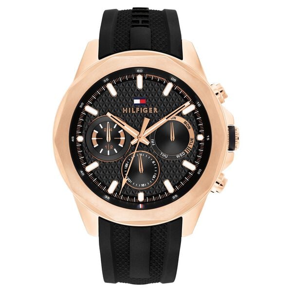 Tommy Hilfiger Multifunction Black Dial Silicone Strap Watch For Men