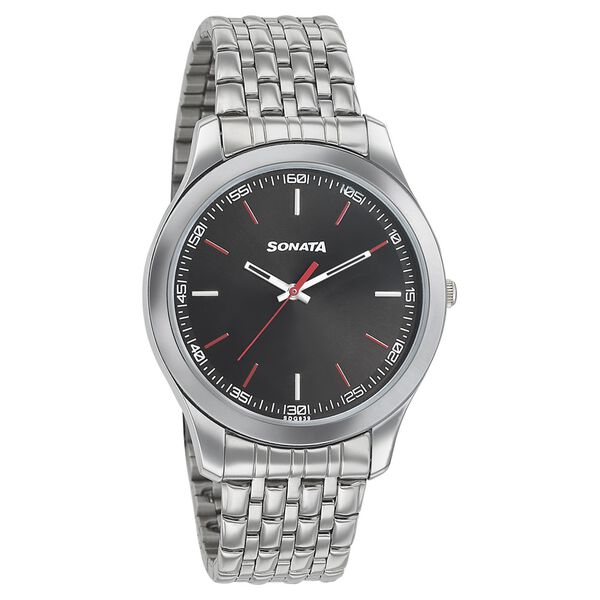 Sonata Quartz Analog Black Dial Stainless Steel Strap Watch for Men - image number 0
