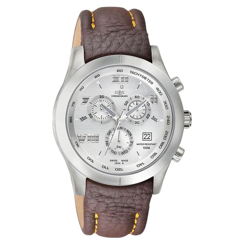 Xylys Swiss Chronograph Brown Leather Strap and Silver Dial Watch For Men