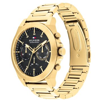 Tommy Hilfiger Black Dial Golden Colour Stainless Steel Strap Watch for Men