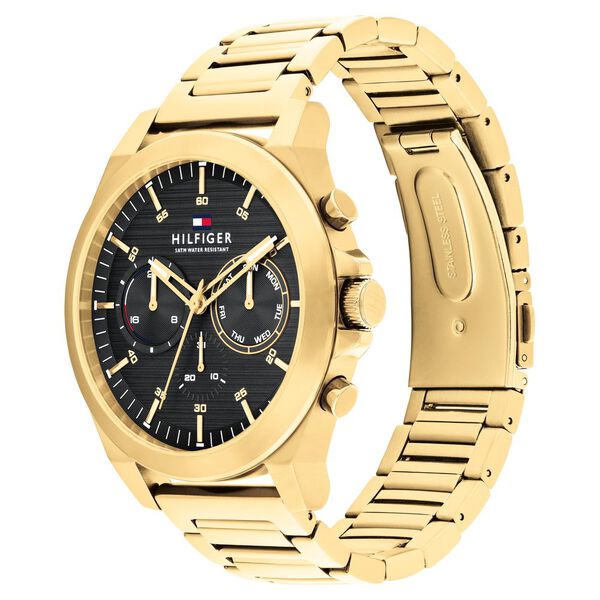 Tommy Hilfiger Black Dial Golden Colour Stainless Steel Strap Watch for Men - image number 1