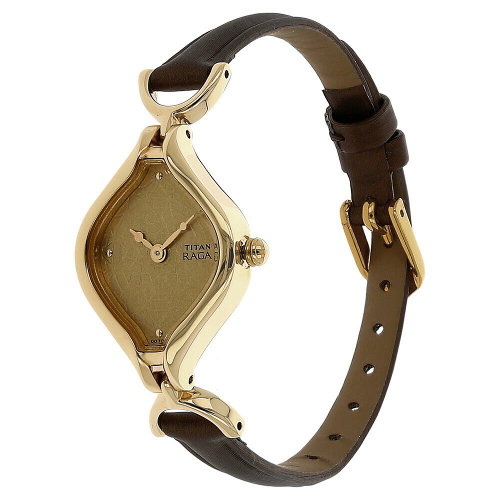 Buy Online Titan Raga Golden Dial Analog Leather Strap Watch for Women nn2531yl02 Titan