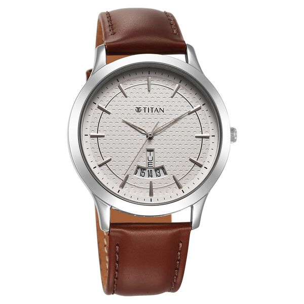 Titan Karishma Quartz Analog Silver Dial Leather Strap Watch for Men - image number 1