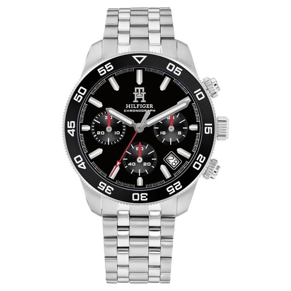 Tommy Hilfiger Quartz Chronograph Black Dial Silver Stainless Steel Strap Watch For Men - image number 0