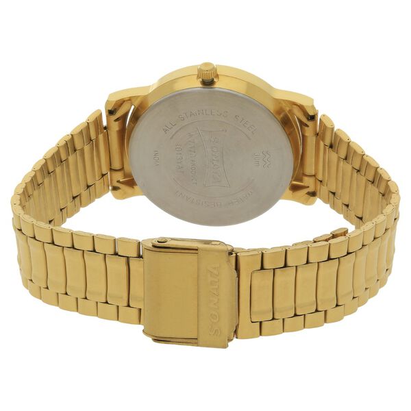 Sonata Quartz Analog with Day and Date Champagne Dial Stainless Steel Strap Watch for Men - image number 3