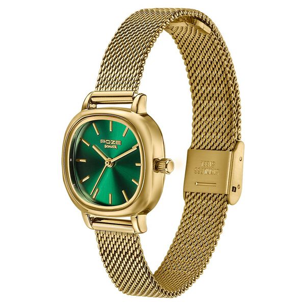 Poze By Sonata Quartz Analog Green Dial Golden Metal Strap Watch For Women - image number 4