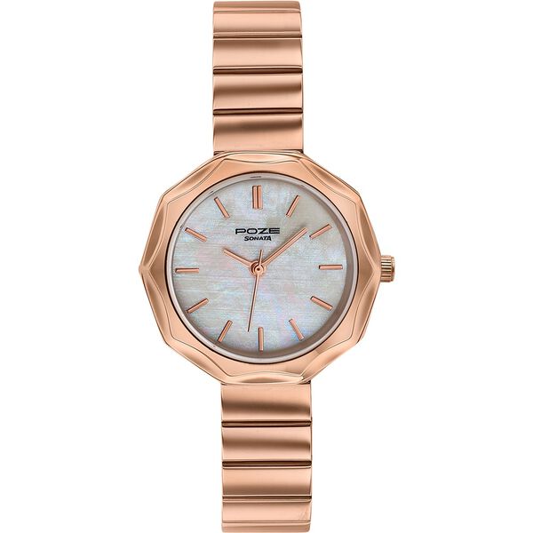 Poze Poze Quartz Analog White Dial Rose Gold Stainless Steel Strap Watch For Women - image number 0