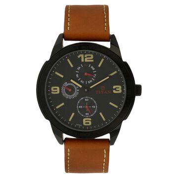 Titan Quartz Multifunction Black Dial Leather Strap Watch for Men