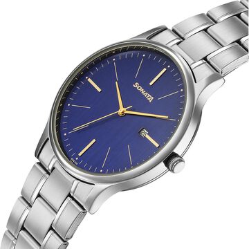 Sonata Aspire Quartz Analog with Date Blue Dial Stainless Steel Strap Watch For Men