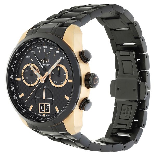 Xylys Quartz Chronograph Grey Dial Black Stainless Steel Strap Watch For Men - image number 2
