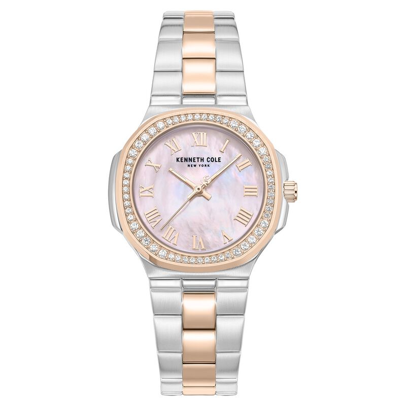 Kenneth Cole Quartz Analog Pink Mother of Pearl Dial Two Toned Stainless Steel Strap Watch For Women