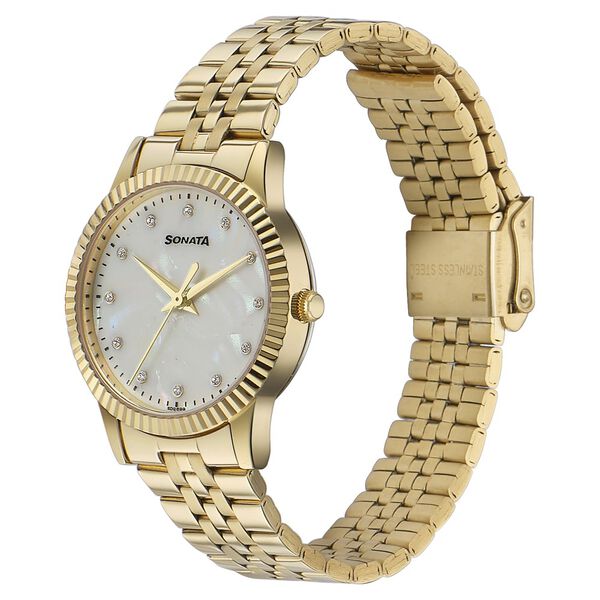 Sonata Glam Gold Quartz Analog Off White Dial Stainless Steel Strap Watch For Women - image number 2